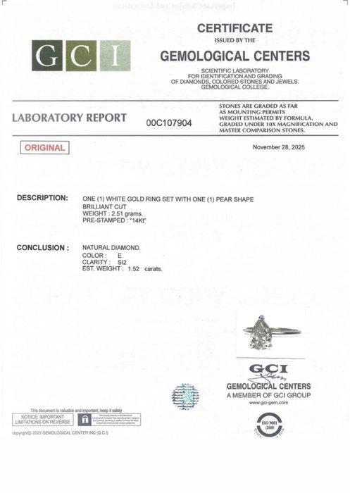 Zonder minimumprijs - Ring - 14 karaat Witgoud - 1.52ct. tw., Handtassen en Accessoires, Ringen