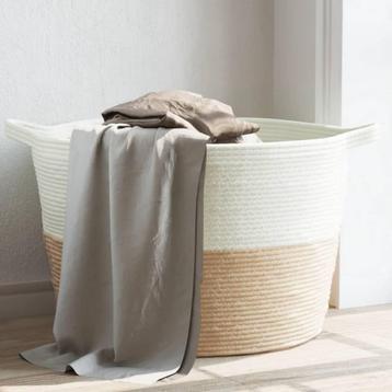 vidaXL Wasmand Ø 60x36 cm katoen beige en wit, Verzenden