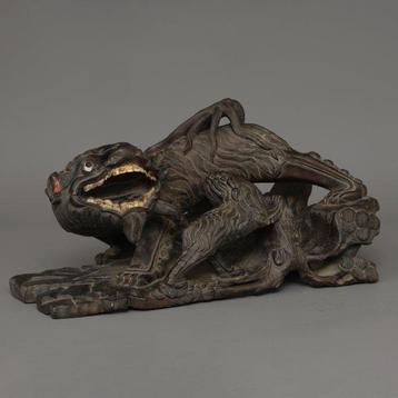 Sculpture sculptée de lions gardiens - Bois dur - Chine -