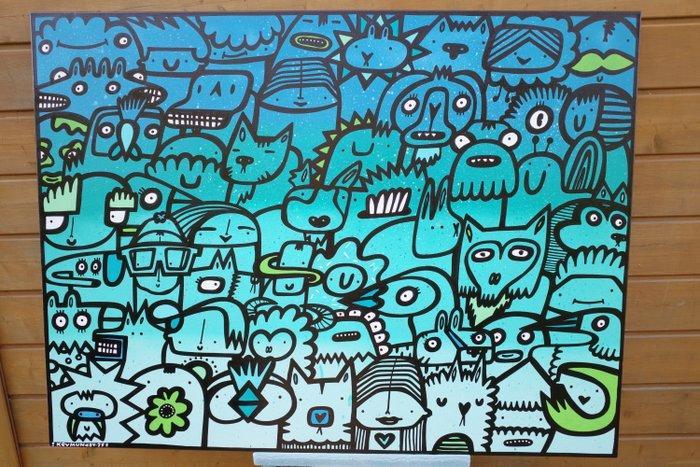 Kev Munday - Growing Crowd, Antiek en Kunst, Kunst | Schilderijen | Modern