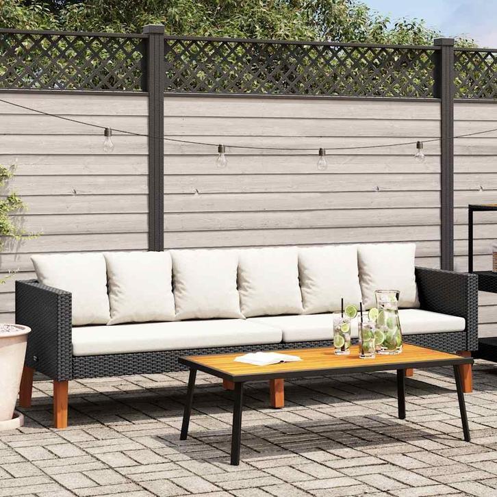 vidaXL Tuinbank 3-zits met kussens poly rattan zwart, Tuin en Terras, Tuinsets en Loungesets, Nieuw, Verzenden