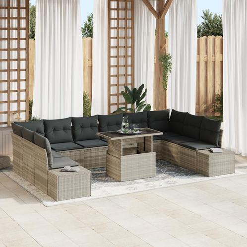 vidaXL 11-delige tuinset met kussens in lichtgrijs poly, Tuin en Terras, Tuinsets en Loungesets, Tuinset, Nieuw, Verzenden