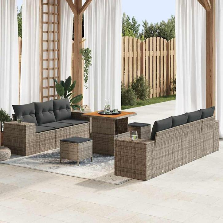 vidaXL Tuinbank Set 10 pcs Grijs poly rattan, Tuin en Terras, Tuinsets en Loungesets, Nieuw, Verzenden