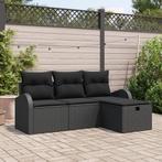vidaXL 4-delige tuinset met kussens in zwart poly rattan, Tuin en Terras, Verzenden, Nieuw