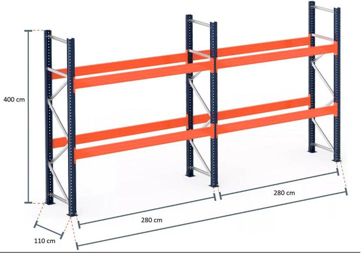 Mecalux palletstelling met liggers 280cm en hoogte 400cm, Zakelijke goederen, Kantoor en Winkelinrichting | Magazijn, Stelling en Opslag