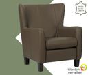 Leren fauteuil Hug - Toledo Moss (bruin/groen) - Poten hout, Huis en Inrichting, Nieuw, Ophalen of Verzenden, 75 tot 100 cm, Eigentijds, Klassiek, Retro, Romantisch