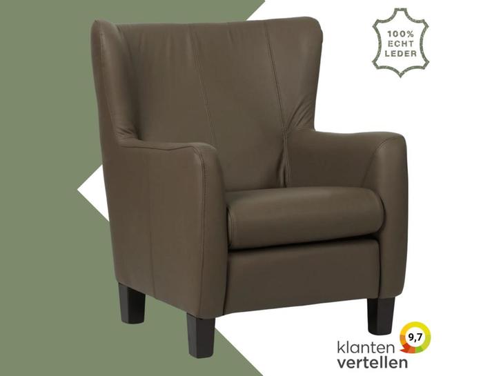 Leren fauteuil Hug - Toledo Moss (bruin/groen) - Poten hout, Huis en Inrichting, Fauteuils, 75 tot 100 cm, 75 tot 100 cm, Nieuw