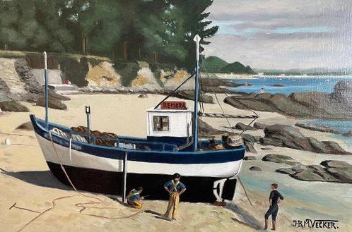 École française (XX) - bateau mis à sec, Antiek en Kunst, Kunst | Schilderijen | Klassiek
