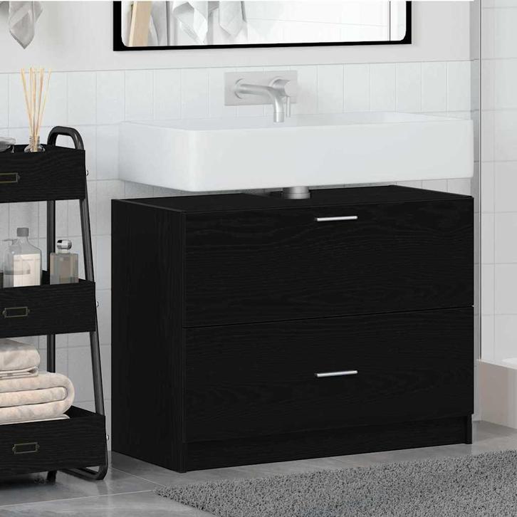 vidaXL Wastafelkast met lade Zwart Eiken 78 x 37 x 59 cm, Huis en Inrichting, Tafels | Kaptafels, Nieuw, Verzenden