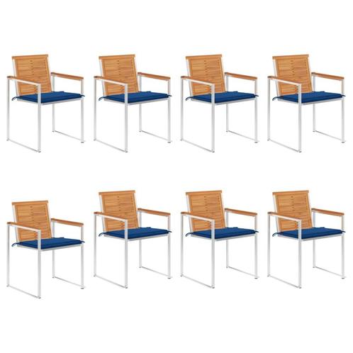 vidaXL Tuinstoelen 8 st met kussens massief acaciahout, Tuin en Terras, Tuinstoelen, Nieuw, Verzenden