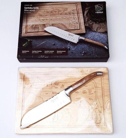 Laguiole - Santoku Knife - with cutting board - Olive Wood -, Antiek en Kunst, Antiek | Keukengerei