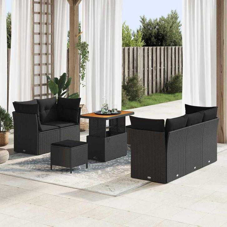 vidaXL Tuinbank Set 8 pcs Zwart Poly riet en gepoedercoat, Tuin en Terras, Tuinsets en Loungesets, Nieuw, Verzenden