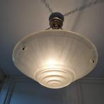 Kroonluchter - Art Deco - vernikkeld brons/messing. persglas, Antiek en Kunst