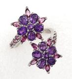 Zilver, Bague Double Fleur Amethist & Granat: Wijsheid &, Antiek en Kunst
