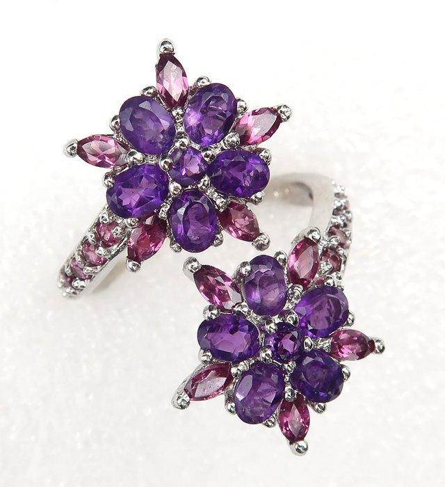 Zilver, Bague Double Fleur Amethist & Granat: Wijsheid &, Antiek en Kunst, Antiek | Boeken en Manuscripten