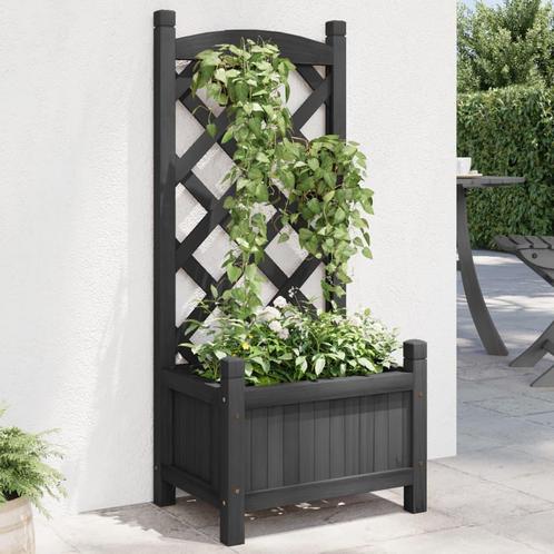 vidaXL Plantenbak met latwerk massief vurenhout zwart, Tuin en Terras, Bloempotten, Nieuw, Verzenden