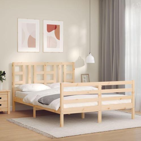 vidaXL Bedframe met hoofdbord massief hout 140x200 cm, Huis en Inrichting, Slaapkamer | Bedden, Nieuw, Verzenden