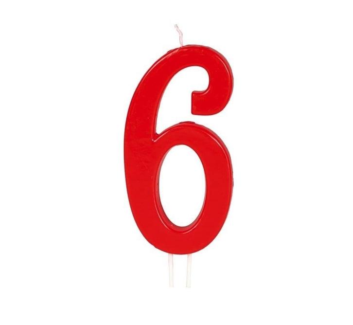 Rode Kaars 6 Jaar 12cm, Hobby en Vrije tijd, Feestartikelen, Nieuw, Verzenden