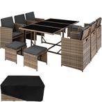 tectake Wicker zitgroep Malaga 6+4+1 met beschermhoes - natu, Tuin en Terras, Verzenden, Nieuw