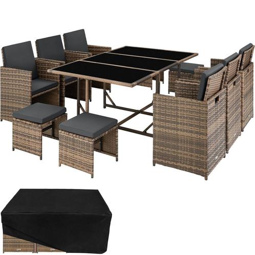tectake Wicker zitgroep Malaga 6+4+1 met beschermhoes - natu, Tuin en Terras, Tuinsets en Loungesets, Verzenden