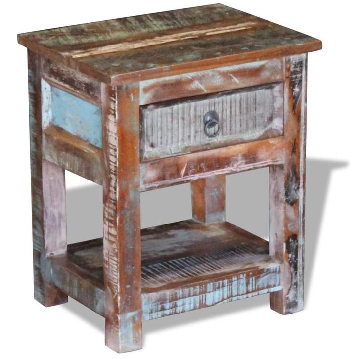 vidaXL Bijzettafel met lade 43x33x51 cm massief gerecycled, Huis en Inrichting, Tafels | Bijzettafels, Nieuw, Verzenden
