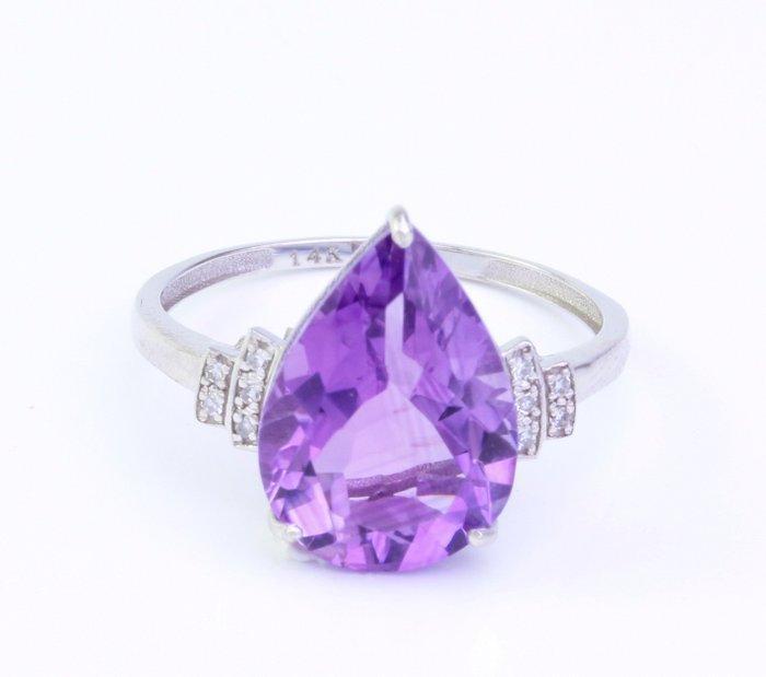 Zonder Minimumprijs - Ring - 14 karaat Witgoud Amethist -, Handtassen en Accessoires, Ringen