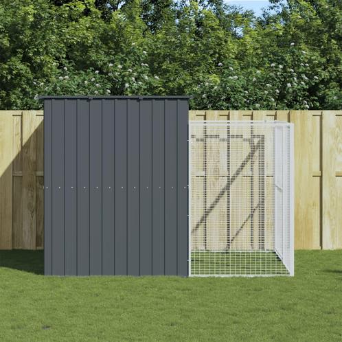 vidaXL Hondenhok met ren 214x253x181 cm gegalvaniseerd staal, Dieren en Toebehoren, Hondenhokken, Nieuw, Verzenden
