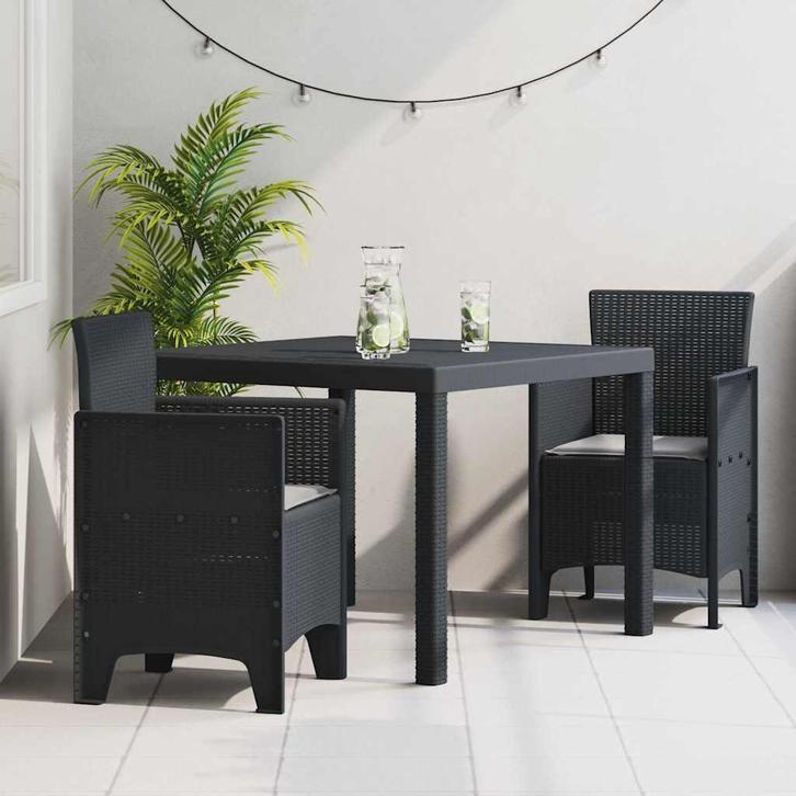vidaXL Tuin Eettafel Set 3 pcs Antraciet Polt riet, Tuin en Terras, Tuinsets en Loungesets, Nieuw, Verzenden
