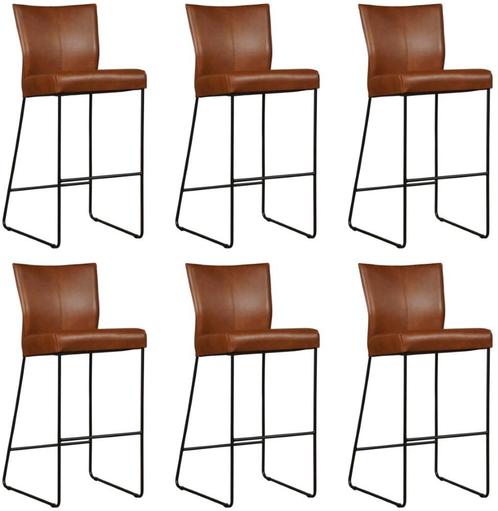 Set van 6 Leren barkrukken hoog - Echt leer, Industrieel,, Huis en Inrichting, Stoelen, Overige kleuren, Vijf, Zes of meer stoelen