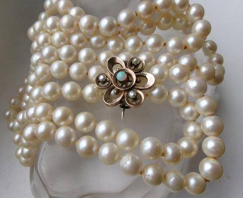 Goud gevuld, Akoya Parel 7mm - Halsketting - Art Nouveau, Antiek en Kunst, Kunst | Designobjecten