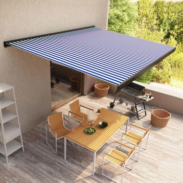vidaXL Luifel gemotoriseerd 450x300 cm blauw en wit, Tuin en Terras, Zonneschermen, Verzenden, Nieuw