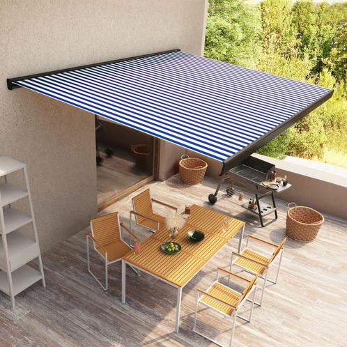 vidaXL Luifel gemotoriseerd 450x300 cm blauw en wit, Tuin en Terras, Zonneschermen, Nieuw, Verzenden