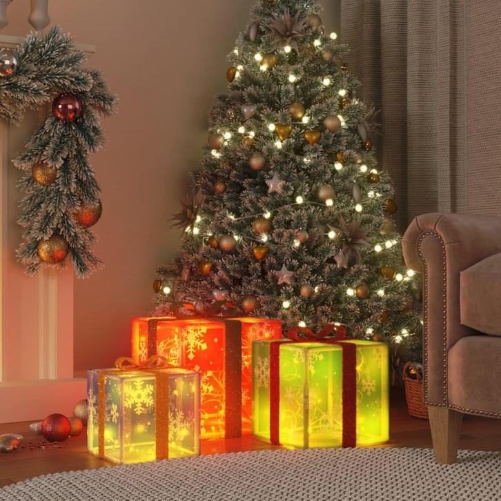 vidaXL Kerstfiguur cadeaudoos 3 st verlicht 64 warmwitte, Diversen, Kerst, Nieuw, Verzenden