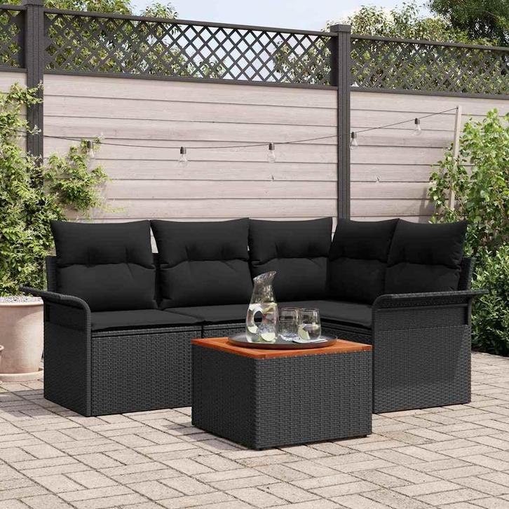 vidaXL Tuinbank Set 5 pcs Zwart Poly rattan, Tuin en Terras, Tuinsets en Loungesets, Nieuw, Verzenden