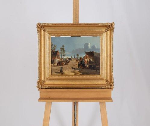 Emile De Cauwer (1828-1873) - Gezicht op een Frans dorp, Antiek en Kunst, Kunst | Schilderijen | Klassiek