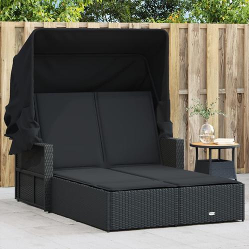 vidaXL Ligbed 2-persoons met luifel en kussens poly rattan, Tuin en Terras, Ligbedden, Nieuw, Verzenden