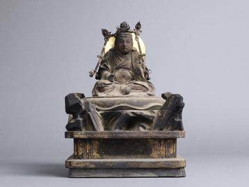 Seated Benzaiten Statue - sculptuur Hout - Japan -
