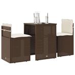 vidaXL 3-delige Bistroset met kussens poly rattan bruin, Tuin en Terras, Verzenden, Nieuw