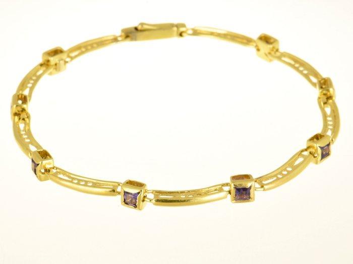 Armband - 18 karaat Geel goud Amethist, Handtassen en Accessoires, Armbanden
