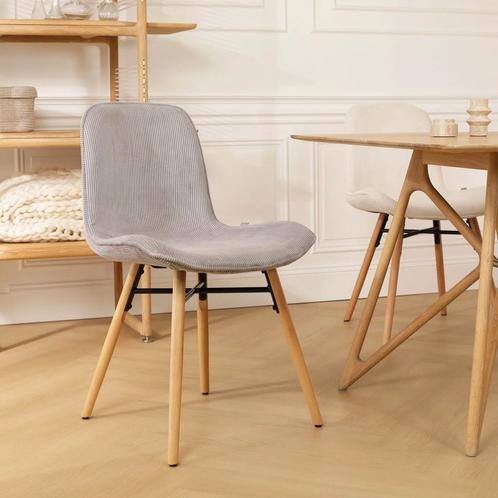 Nena eetkamerstoel ribstof grijs | Houten onderstel, Huis en Inrichting, Stoelen, Grijs, Nieuw, Eén, Verzenden
