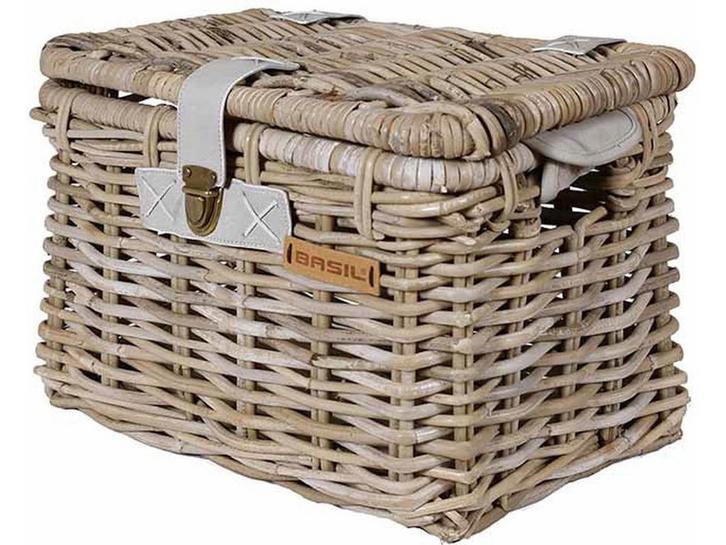 Basil Denton M - Fietsmand - Luxe rotan met deksel - Grijs, Dieren en Toebehoren, Honden-accessoires, Zo goed als nieuw, Verzenden