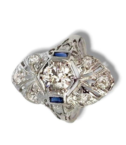 Ring - 18 karaat Witgoud, Prachtige Art Deco 18K Witgouden, Handtassen en Accessoires, Ringen