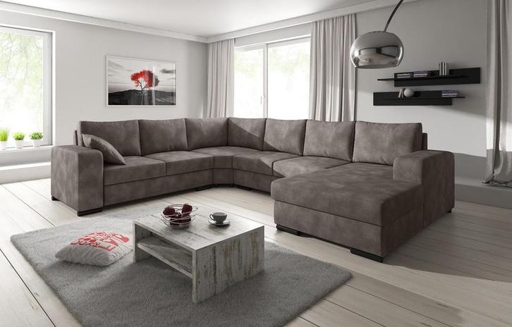Hoekbank Adel - Bruin - Leer - Rechts Met lounge | Meubella, Huis en Inrichting, Zetels | Complete zithoeken, Nieuw, Verzenden