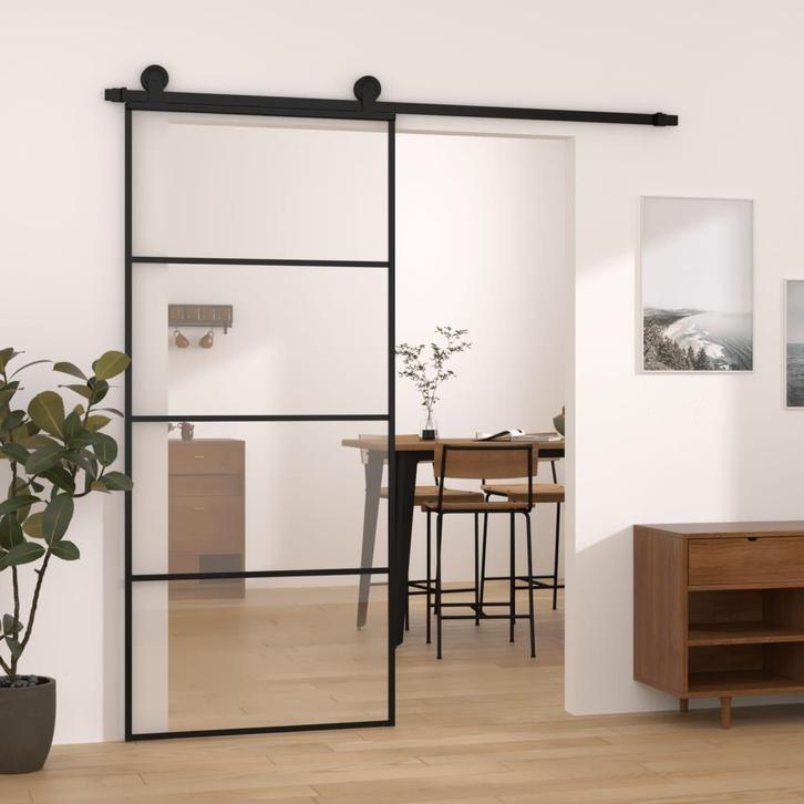 vidaXL Schuifdeur met beslag 90x205 cm ESG-glas en aluminium, Doe-het-zelf en Bouw, Deuren en Vliegenramen, Nieuw, Verzenden