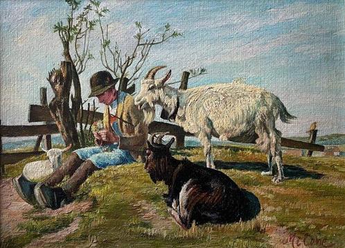 Antonio Milone (1834-1919) - Pastorello con capre, Antiek en Kunst, Kunst | Schilderijen | Klassiek