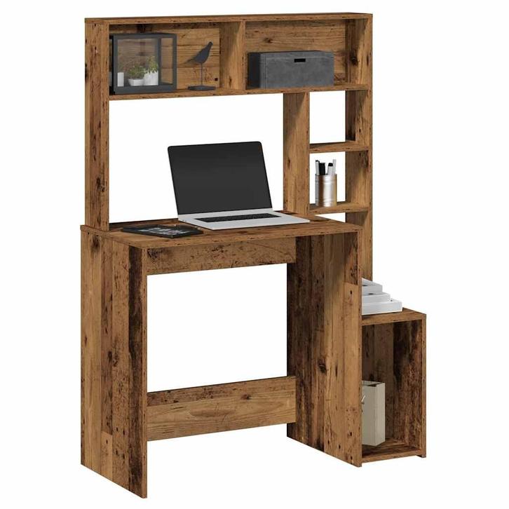 vidaXL Bureau met schappen 100x45x140 cm bewerkt hout oud, Huis en Inrichting, Bureaus, Nieuw, Verzenden