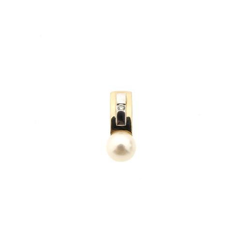 Gouden hanger met parel en diamant | 0,01 ct., Bijoux, Sacs & Beauté, Bracelets à breloques, Enlèvement ou Envoi