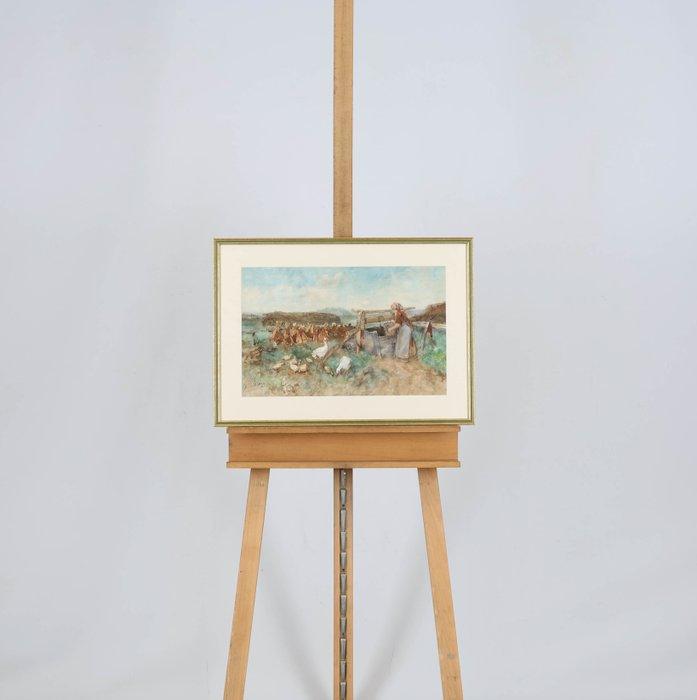 Willem Hendrik van der Nat (1864–1929) - Waterput en ganzen, Antiek en Kunst, Kunst | Schilderijen | Klassiek