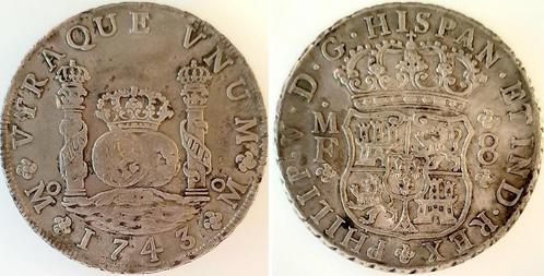8 Reales 1743 Mexico vz+/almost unc zilver, Timbres & Monnaies, Monnaies | Amérique, Envoi