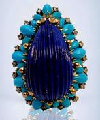 Ring Vintage 14k gouden Lapis Lazuli-diamantenring uit de